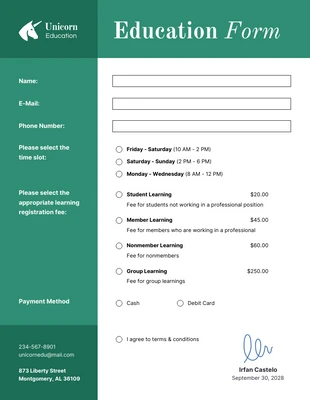 Free  Template: Viridian Education Form Template