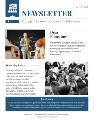 Free  Template: White Blue Modern Design Classroom Newsletter Template