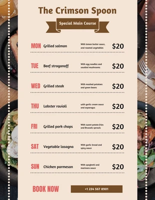 Free  Template: Cream Pastel Special Menu Restaurant Schedule Template