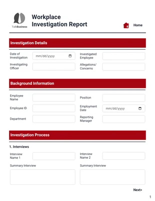 Free interactive Template: Workplace Investigation Report Template