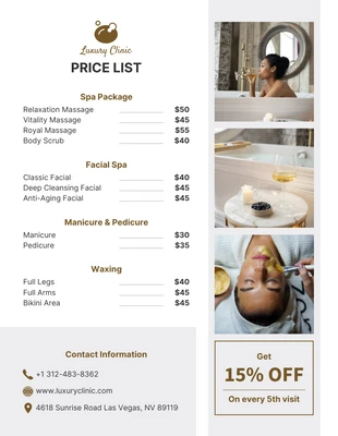 premium  Template: Brown Gray Luxury SPA Price List Template