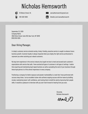 Free  Template: Gray Cover Letter Resume Template