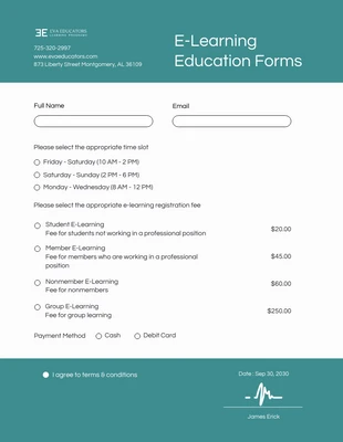 business  Template: E-Learning Education Form Template