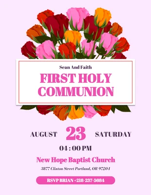 Free  Template: Pink Flower First Communion Invitation