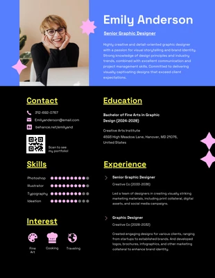 Free  Template: Black Neon Senior Graphic Designer Resume Template