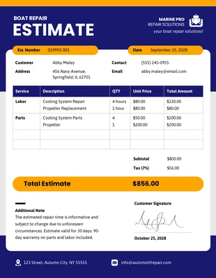 business  Template: Boat Repair Estimate Template