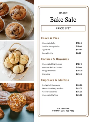 business  Template: Bake Sale Price List Template