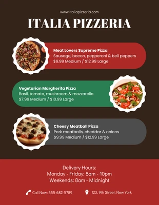 Free  Template: Restaurant Pizza Menu Flyer Template