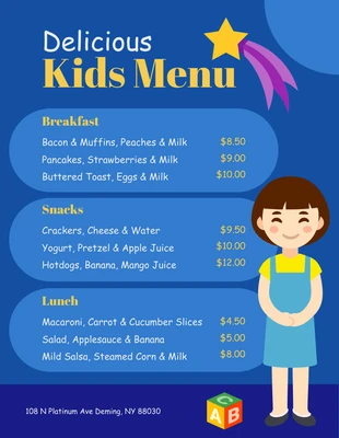 premium  Template: Blue Modern Illustration Kids Menu