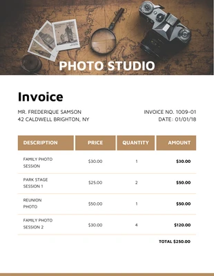 Free  Template: Photo Studio Invoice Template