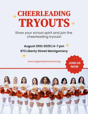 Free  Template: Light Grey And Red Simple Photo Cheerleading Tryouts Poster