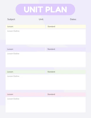 Free  Template: Colorful Unit Plan Template