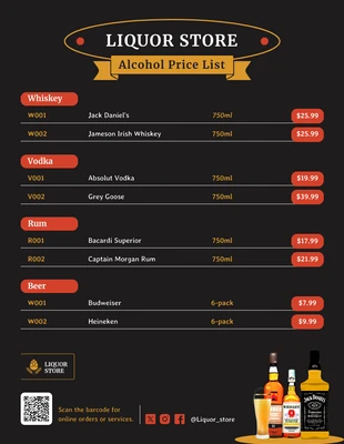 Free interactive Template: Alcohol Price List Template