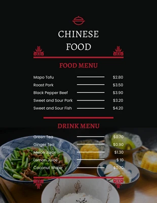 Free  Template: Dark Red Simpel Chinese Menus