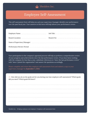 business  Template: Annual Employee Self-Evaluation Performance Form Template