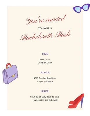 Free  Template: Simple Red And Purple Bachelorette Invitation