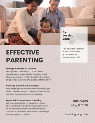 Free  Template: Grey Dark Brown Effective Parenting Newsletter Template