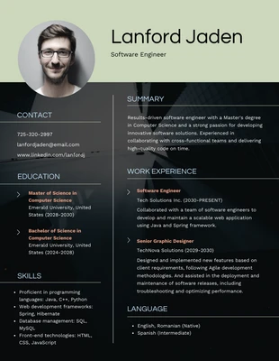 Free  Template: Dark Pastel Color Software Engineer Resume Template