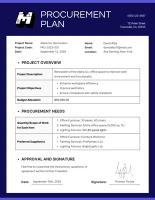 Free  Template: Modern Blue White Procurement Plan Template