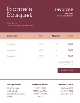 business  Template: Flower Bouquet Shop Invoice Format Template