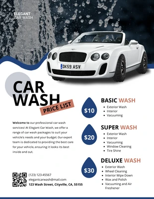 premium  Template: Blue White Car Wash Price List Template