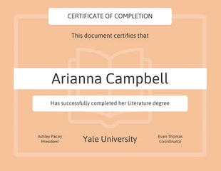 Free  Template: Light Peach Certificate of Degree Completion Template