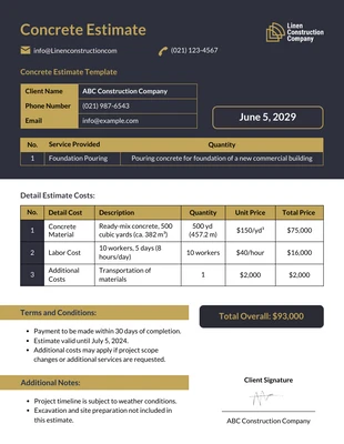 business  Template: Concrete Estimate Template