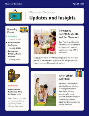 Free  Template: Fun Blue Illustrate Classroom Newsletter Template