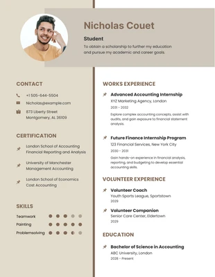 Free  Template: Beige Cream Scholarship Resume Example Template