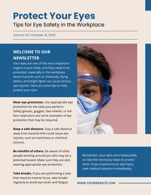 Free  Template: Beige Blue Eye Safety in Workplace Newsletter Template