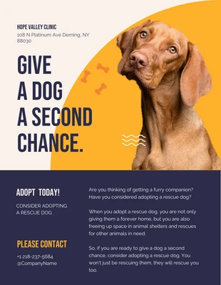 Free  Template: Dark Blue and Yellow Simple Adopt a Dog Poster