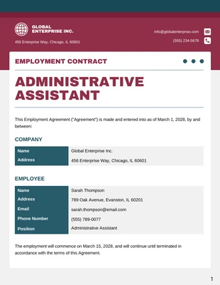 Free  Template: Administrative Assistant Contract Template