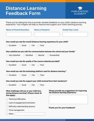 business interactive Template: Simple Blue and Orange Distance Learning Feedback Forms