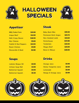 Free  Template: Yellow Minimalist Halloween Menu