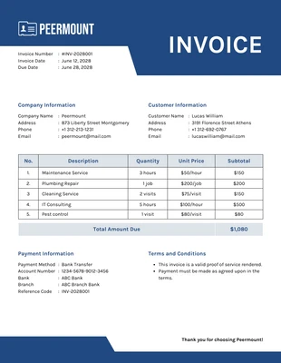 business  Template: Blue White Service Invoice Template