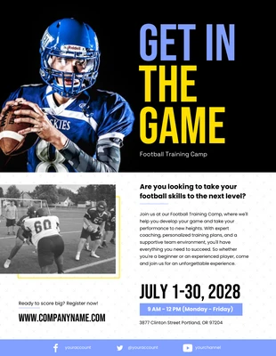 Free  Template: Black and Blue Yellow Football Training Camp Poster