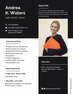 Free  Template: Black White Modern School Resume Design Template