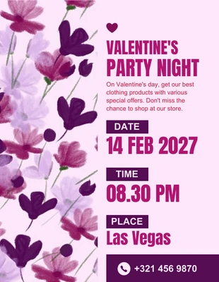 Free  Template: Floral Valentine's Party Night Flyer Template