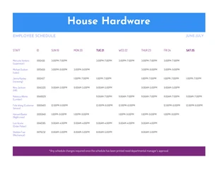 Free  Template: House Hardware Employee Schedule