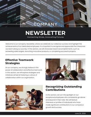 Free  Template: Modern Black White Company Newsletter Template