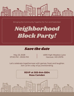 Free  Template: Red And Brown Block Party Invitation