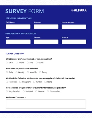 Free interactive Template: White and Blue Clean Survey Form