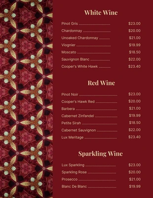 Free  Template: Red Classic Vintage Wine Menu