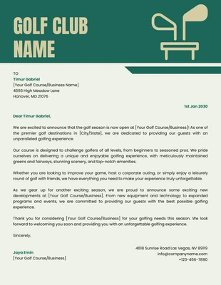 Free  Template: Green Classic Professional Business Golf Club Letterhead