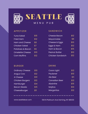 Free  Template: Purple Modern Pub Menu