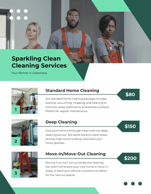 business  Template: Emerald Green Cleaning Services Price List Template