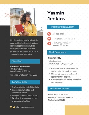 Free  Template: Black Yellow Simple High School Resume Template