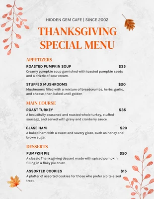 business  Template: Light Grey Modern Texture Thanksgiving Special Menu