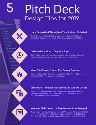 premium  Template: 5 Pitch Deck Design Tips List Infographic Template