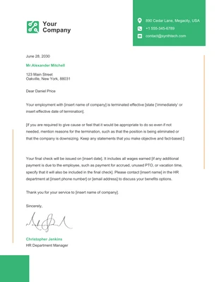 Free  Template: Green Design Termination Termination Letter